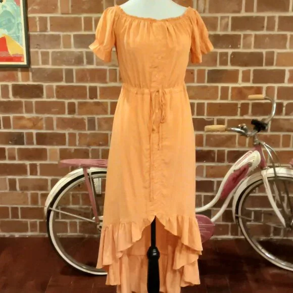 Beautiful π Peachy Orange Off Shoulder Or On Cinch Waist Semi Hi-Low Dress π - Picture 16 of 16
